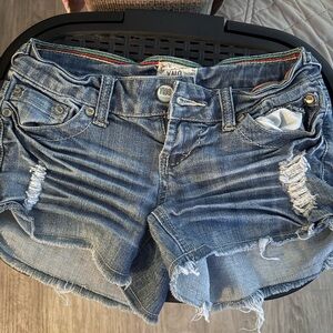 Women’s Distressed Blue Denim Jean Shorts - Low Rise